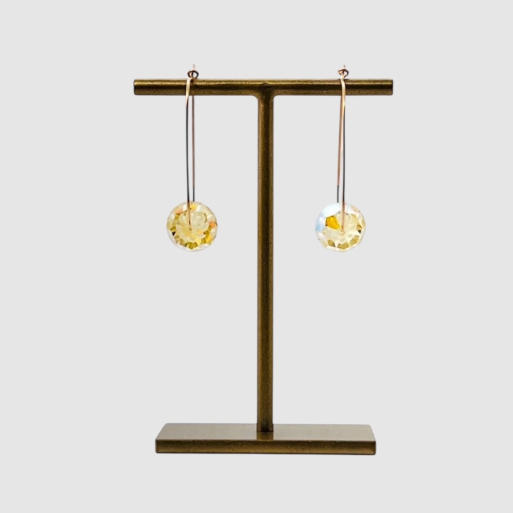 Disco Drop Crystal Ball Earrings | Golden | Gold Filled Kidney Hoops | $42.00